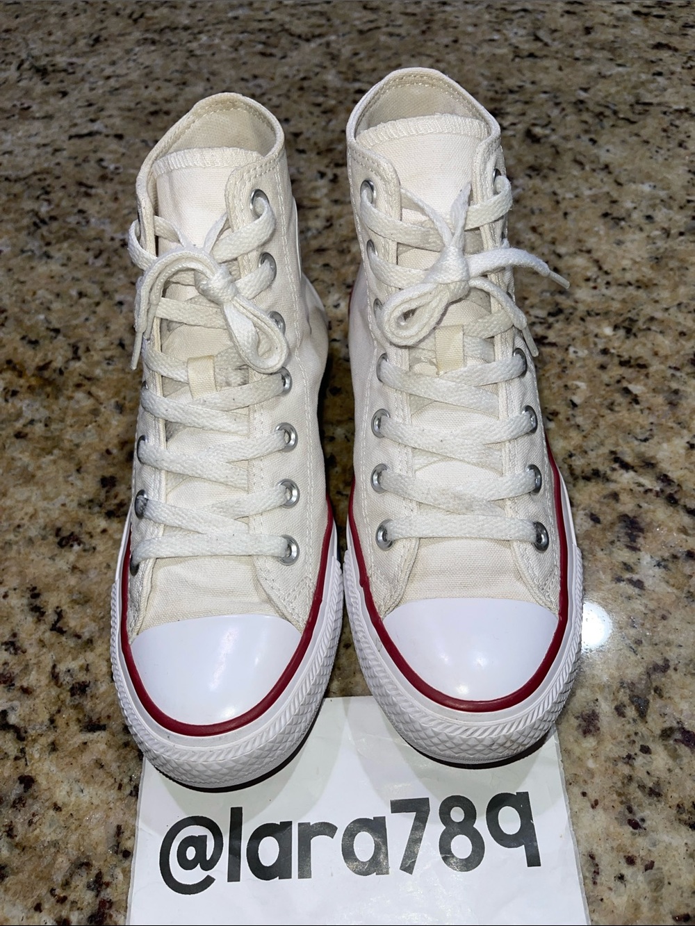Converse Women's White High-Top Sneakers with Red Stripe